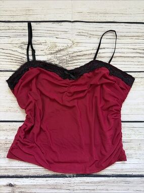 ♡ Mixed Threads Los Angeles Burgundy Satin Y2K Cami with Black Lace Trim M